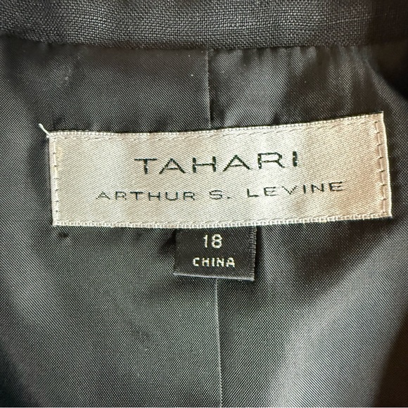 Tahari Arthur S Levine Sz 18 Career Wear Black Belted Short Sleeve Blazer Linen - Picture 5 of 14
